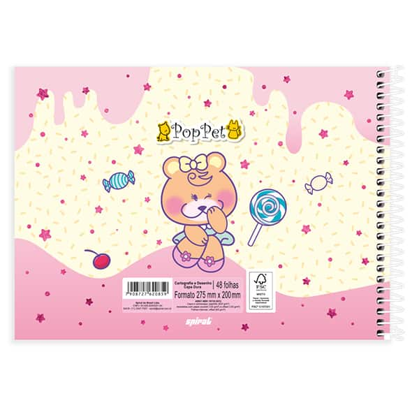 Caderno Cartografia e Desenho Capa Dura 48 Folhas, Pop Pet, 2520859, Spiral Pop - PT 1 UN