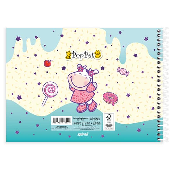 Caderno Cartografia e Desenho Capa Dura 80 Folhas, Pop Pet, 2520910, Spiral Pop - PT 1 UN