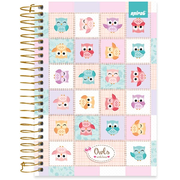 Caderno 1/4 espiral capa dura, 1 matéria, 80 folhas, Corujinhas, 2521054, Spiral Cor - PT 1 UN