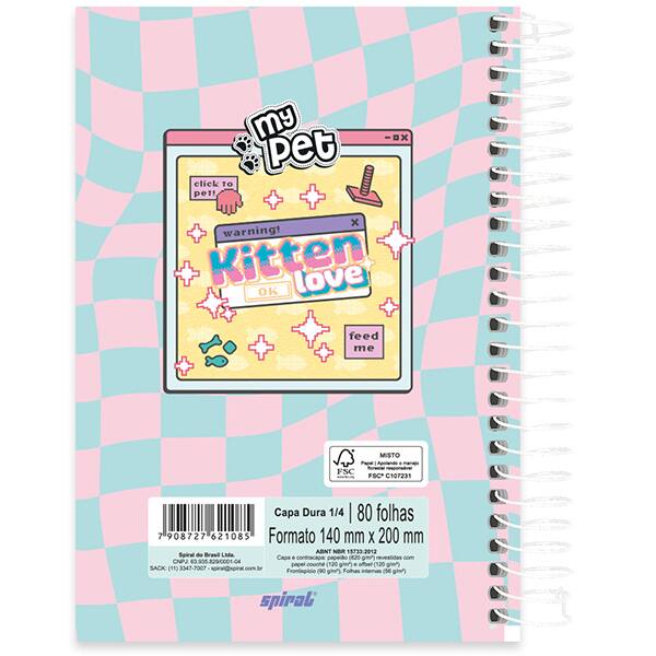 Caderno 1/4 espiral capa dura, 1 matéria, 80 folhas, My Pet, 2521085, Spiral Pet - PT 1 UN