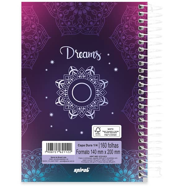 Caderno 1/4 espiral capa dura, 1 matéria, 160 folhas, Dreams, 2521122, Spiral Dms - PT 1 UN