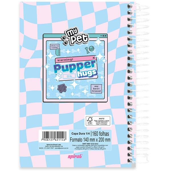 Caderno 1/4 espiral capa dura, 1 matéria, 160 folhas, My Pet, 2521146, Spiral Pet - PT 1 UN