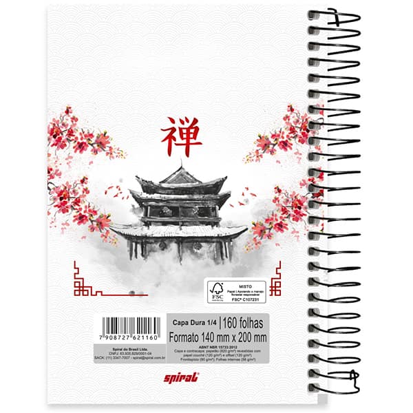 Caderno 1/4 espiral capa dura, 1 matéria, 160 folhas, Zen, 2521160, Spiral Zen - PT 1 UN