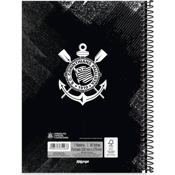 Caderno Universitário Capa Dura, 1x1, 160 Folhas, Corinthians, Vai Corinthians, 2754038, Spiral Sccp - PT 1 UN Caderno Universitário Capa Dura, 1x1, 160 Folhas, Corinthians, Vai Corinthians, 2754038, Spiral Sccp - PT 1 UN