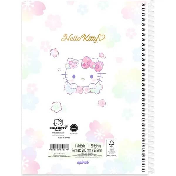 Caderno univ.capa dura 1x1 80fls Hello Kitty 2756391 Spiral Hki PT 1 UN