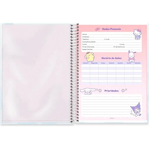 Caderno Universitário Capa Dura, 1 x 1, 80 Folhas, Hello Kitty e Amigos, Cinnamoroll, 2756766, Spiral Hka - PT 1 UN