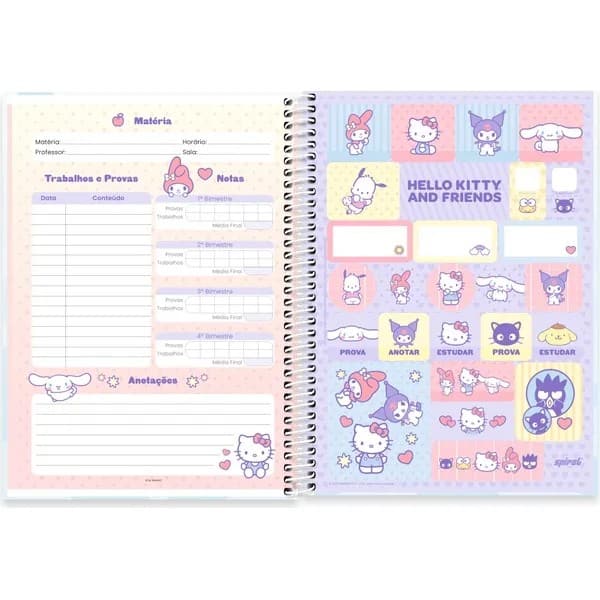 Caderno Universitário Capa Dura, 1 x 1, 80 Folhas, Hello Kitty e Amigos, Cinnamoroll, 2756766, Spiral Hka - PT 1 UN