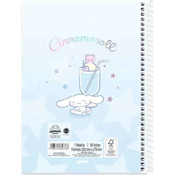 Caderno Universitário Capa Dura, 1 x 1, 80 Folhas, Hello Kitty e Amigos, Cinnamoroll, 2756766, Spiral Hka - PT 1 UN