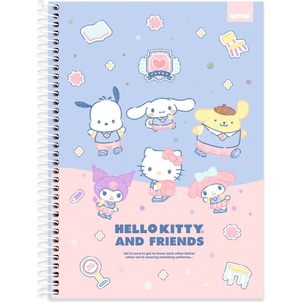 Caderno Universitário Capa Dura, 1 x 1, 80 Folhas, Hello Kitty e Amigos, 2760152, Spiral Hka - PT 1 UN