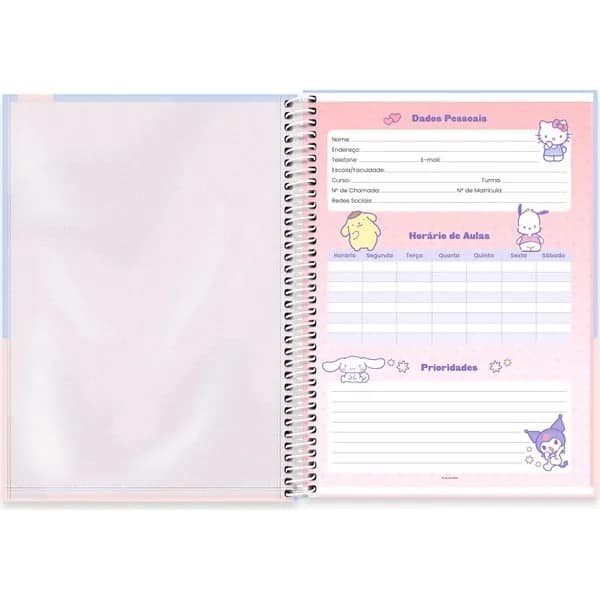 Caderno Universitário Capa Dura, 1 x 1, 80 Folhas, Hello Kitty e Amigos, 2760152, Spiral Hka - PT 1 UN