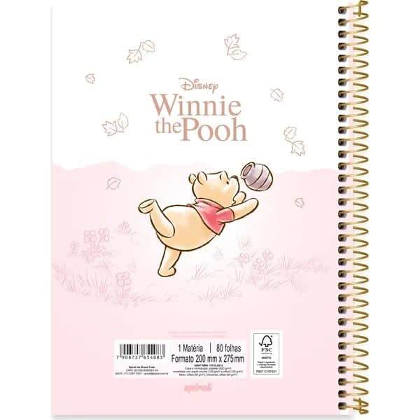 Caderno Universitário Capa Dura, 1 x 1, 80 Folhas, Ursinho Pooh, 2754083, Spiral Pooh - PT 1 UN