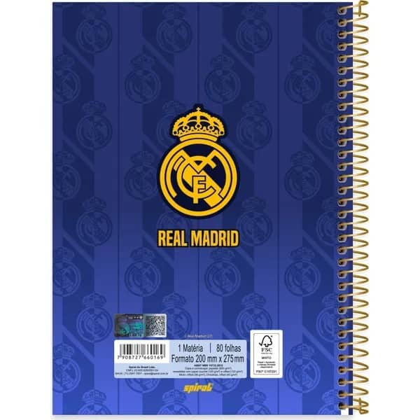 Caderno Universitário Capa Dura, 1x1, 80 folhas, Real Madrid FC, 2760169, Spiral Rea - PT 1 UN Caderno Universitário Capa Dura, 1x1, 80 folhas, Real Madrid FC, 2760169, Spiral Rea - PT 1 UN