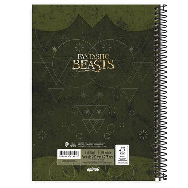 Caderno universitário capa dura 1x1 80 folhas, Animais Fantásticos, Spiral, 211539 - PT 1 UN