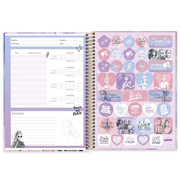 Caderno universitário capa dura 1x1 80 folhas, Barbie, Spiral, 211537 - PT 1 UN