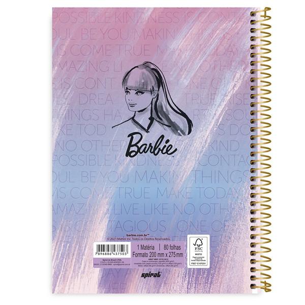 Caderno universitário capa dura 1x1 80 folhas, Barbie, Spiral, 211537 - PT 1 UN