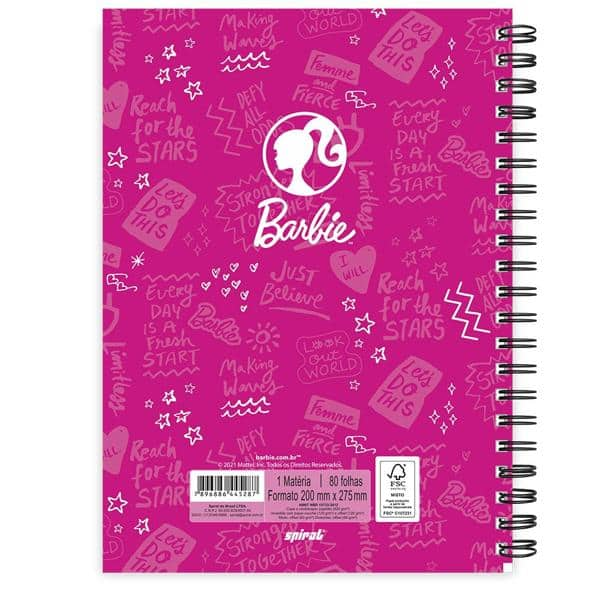 Caderno universitário capa dura 1x1 80 folhas, Barbie, Spiral, 211536 - PT 1 UN