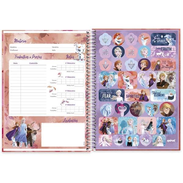 Caderno universitário capa dura 1x1 80 folhas, Disney Frozen, Spiral, 211690 - PT 1 UN