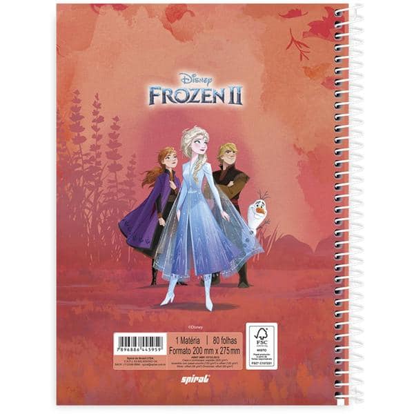Caderno universitário capa dura 1x1 80 folhas, Disney Frozen, Spiral, 211690 - PT 1 UN