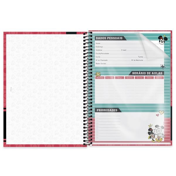 Caderno universitário capa dura 1x1 80 folhas, Disney Mickey & Minnie, Spiral, 211550 - PT 1 UN