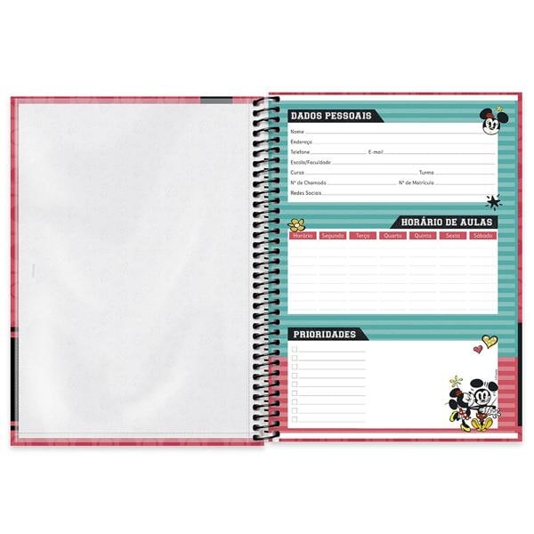 Caderno universitário capa dura 1x1 80 folhas, Disney Mickey & Minnie, Spiral, 211550 - PT 1 UN