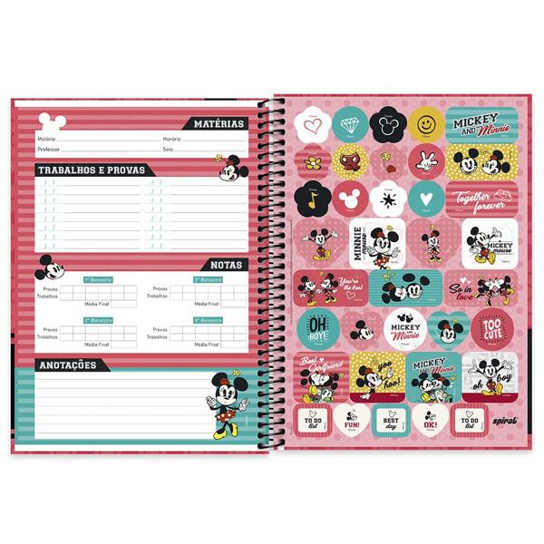 Caderno universitário capa dura 1x1 80 folhas, Disney Mickey & Minnie, Spiral, 211550 - PT 1 UN