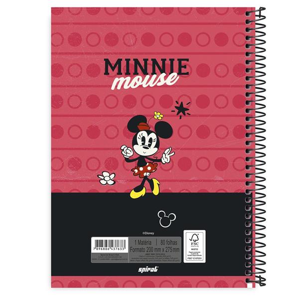 Caderno universitário capa dura 1x1 80 folhas, Disney Mickey & Minnie, Spiral, 211550 - PT 1 UN