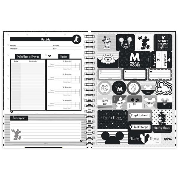 Caderno universitário capa dura 1x1 80 folhas, Disney Mickey PB, Spiral, 211553 - PT 1 UN