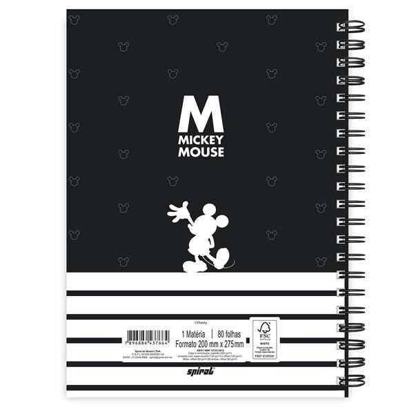 Caderno universitário capa dura 1x1 80 folhas, Disney Mickey PB, Spiral, 211553 - PT 1 UN