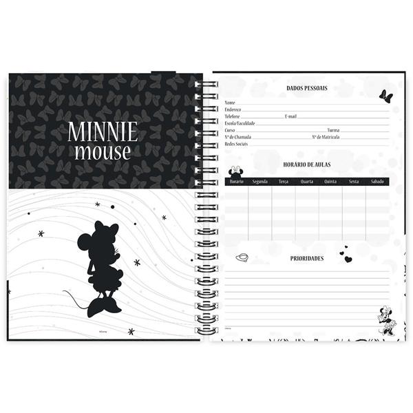 Caderno universitário capa dura 1x1 80 folhas, Disney Minnie PB, Spiral, 211556 - PT 1 UN