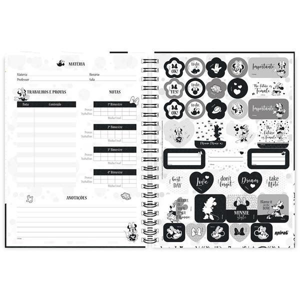 Caderno universitário capa dura 1x1 80 folhas, Disney Minnie PB, Spiral, 211556 - PT 1 UN