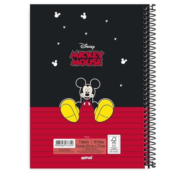 Caderno universitário capa dura 1x1 80 folhas, Mickey Disney Clássico, Spiral, 211551 - PT 1 UN