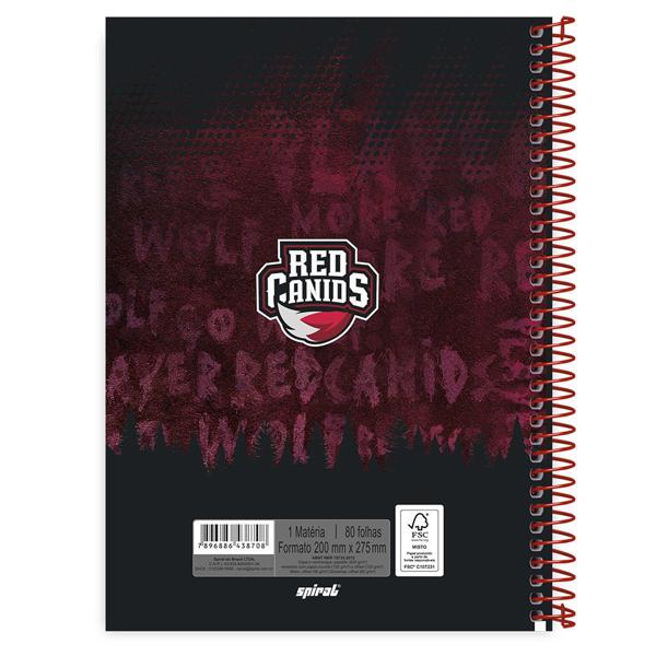 Caderno universitário capa dura 1x1 80 folhas, Red Canids, Spiral, 211646 - PT 1 UN