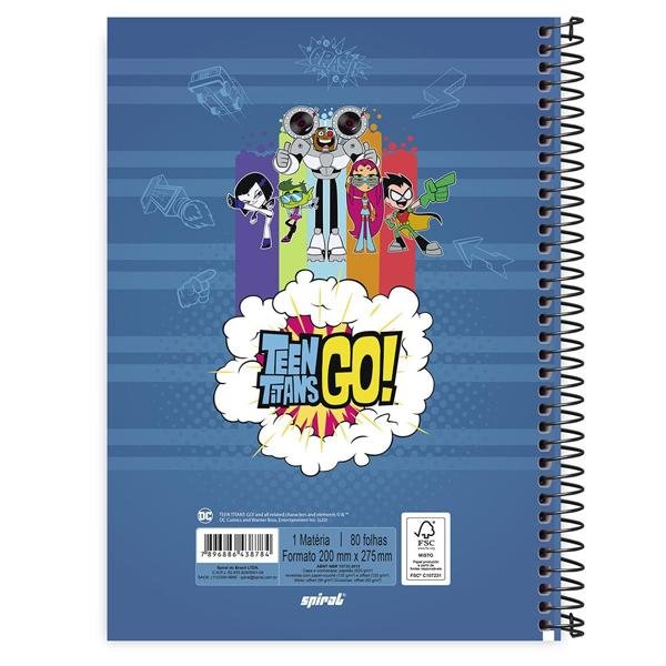 Caderno universitário capa dura 1x1 80 folhas, Jovens Titãns - Teen Titans Go, Spiral, 211653 - PT 1 UN