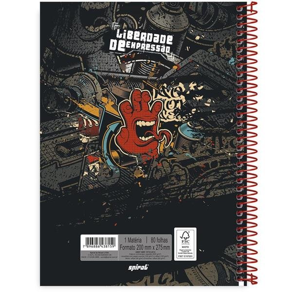 Caderno universitário capa dura 1x1 80 folhas, Liberdade de Expressão, Spiral, 211601 - PT 1 UN