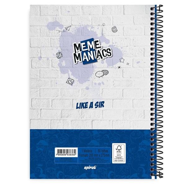 Caderno universitário capa dura 1x1 80 folhas, Meme Maniacs, Spiral, 211617 - PT 1 UN