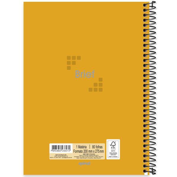 Caderno Universitário Capa Dura 1X1 80 Folhas Brief Amarelo Spiral - PT 1 UN