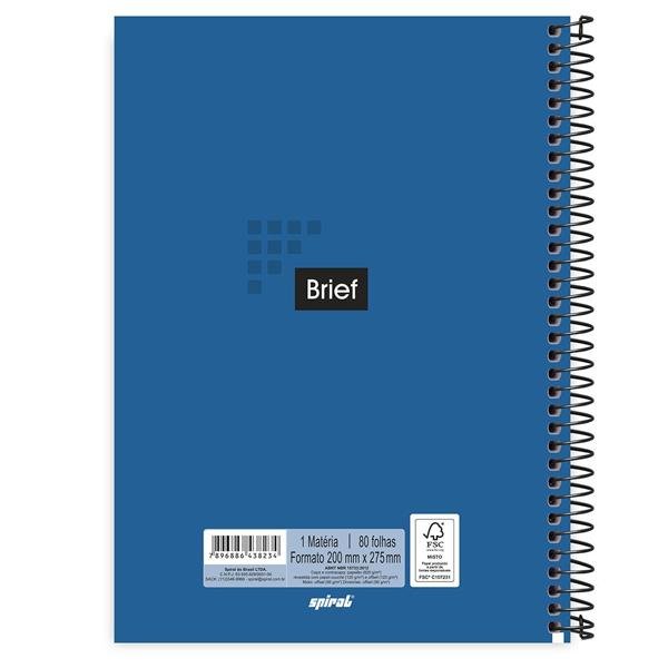 Caderno universitário capa dura 1x1 80 folhas, Brief Azul, Spiral, 211695 - PT 1 UN