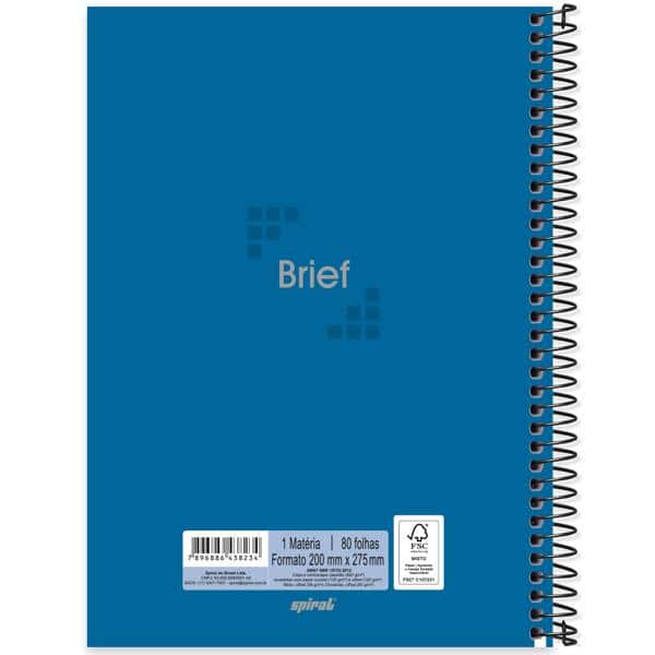 Caderno Universitário Capa Dura 1X1 80 Folhas Brief Azul Spiral - PT 1 UN