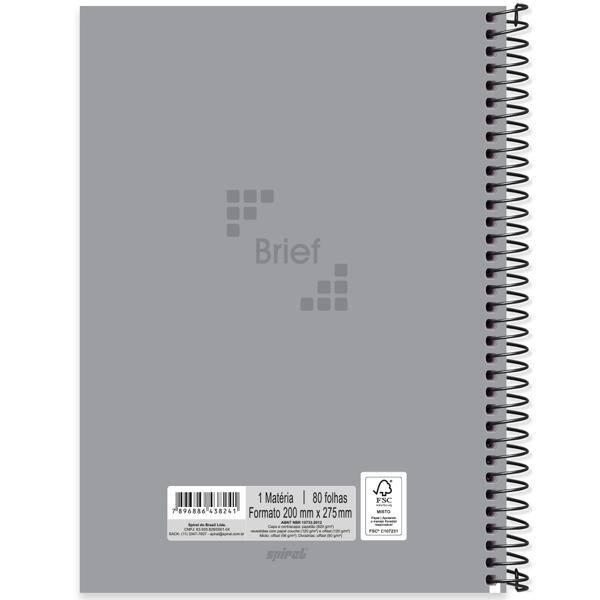 Caderno Universitário Capa Dura 1X1 80 Folhas Brief Cinza Spiral - PT 1 UN