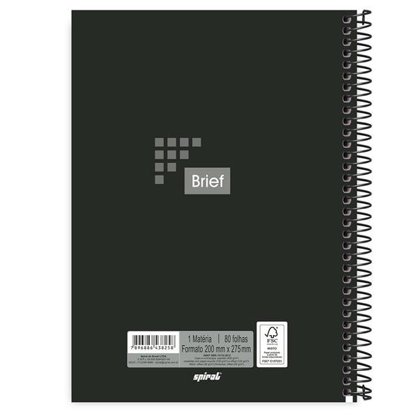 Caderno universitário capa dura 1x1 80 folhas, Brief Preto, Spiral, 211697 - PT 1 UN