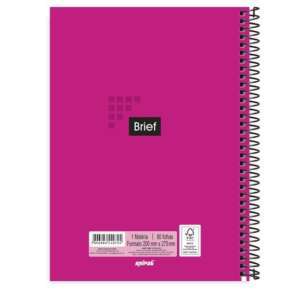 Caderno universitário capa dura 1x1 80 folhas, Brief Rosa, Spiral, 211700 - PT 1 UN