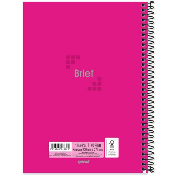 Caderno Universitário Capa Dura 1X1 80 Folhas Brief Rosa Spiral - PT 1 UN