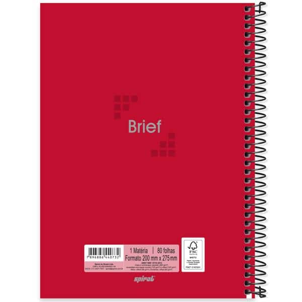 Caderno Universitário Capa Dura 1X1 80 Folhas Brief Vermelho Spiral - PT 1 UN