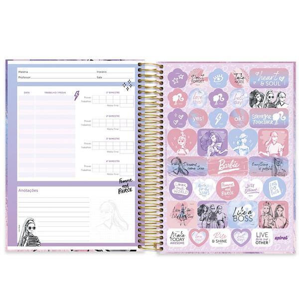 Caderno universitário capa dura 10x1 160 folhas, Barbie, Spiral, 211814 - PT 1 UN