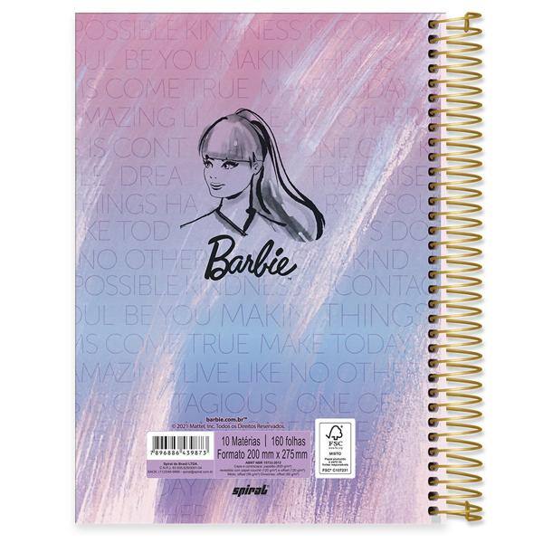 Caderno universitário capa dura 10x1 160 folhas, Barbie, Spiral, 211814 - PT 1 UN