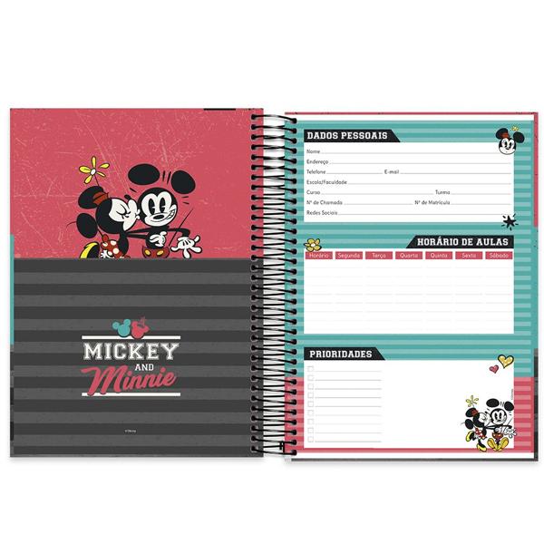 Caderno universitário capa dura 10x1 160 folhas, Disney Mickey & Minnie, Spiral, 211822 - PT 1 UN