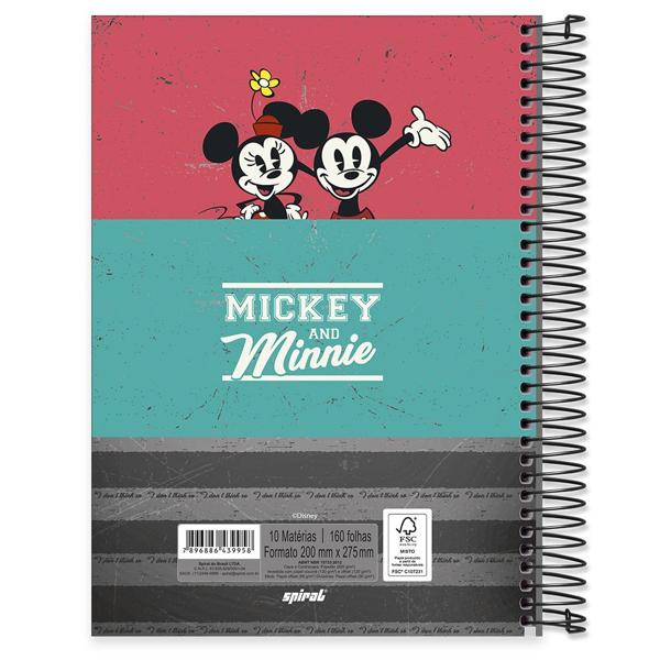 Caderno universitário capa dura 10x1 160 folhas, Disney Mickey & Minnie, Spiral, 211822 - PT 1 UN