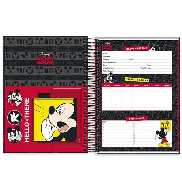 Caderno universitário capa dura 10x1 160 folhas, Mickey Disney Clássico, Spiral, 211824 - PT 1 UN