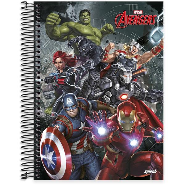 Caderno universitário capa dura 15x1 240 folhas, Marvel Avengers - Vingadores, Spiral, 211969 - PT 1 UN