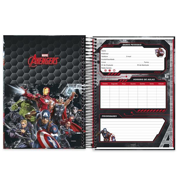 Caderno universitário capa dura 15x1 240 folhas, Marvel Avengers - Vingadores, Spiral, 211969 - PT 1 UN